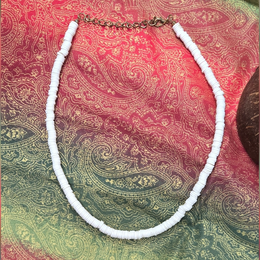 White Shell Heishi Disc Necklace with Gold Chain Accent Stackable
